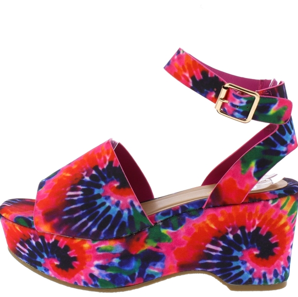 BAMBOO Shoes - Hot Pink And Blue Tye Dye Women's Wedge Size 8.5